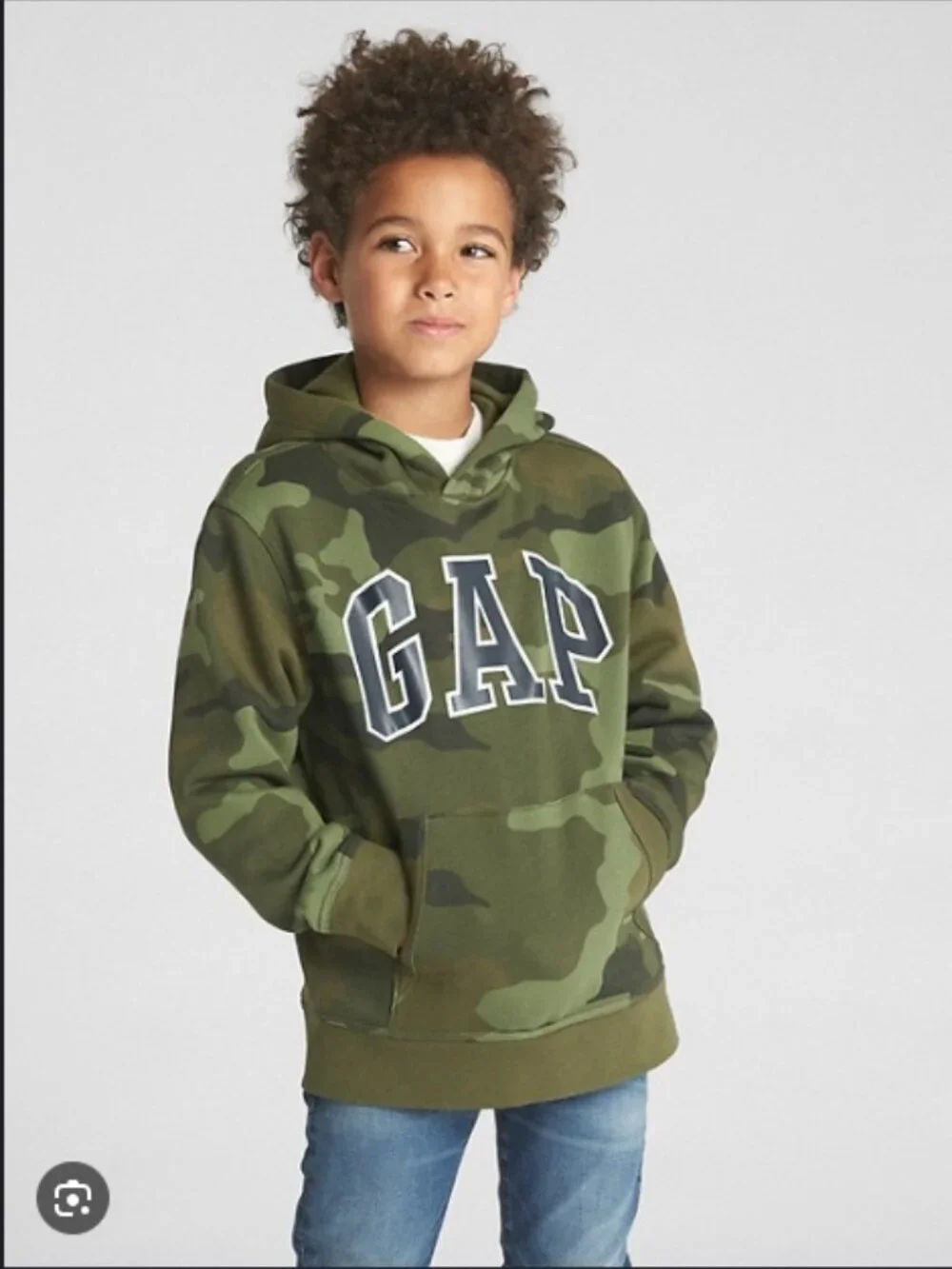 Gap Kids Green Camo Hoodie With Logo & Kangaroo Pocket Size XS (4-5)